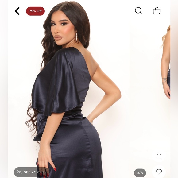 FASHION NOVA NAVY SATIN DRESS - Picture 4 of 5